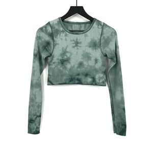 LULULEMON Ebb to Street Crop Long Sleeve Shirt *Marble Dye Tidewater Teal 6